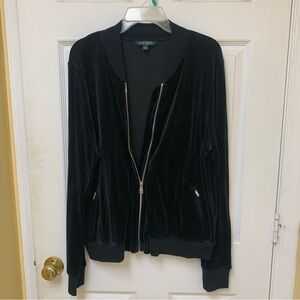 Ralph Lauren Luxurious Black Velvet Bomber Jacket with‎ Relaxed Fit